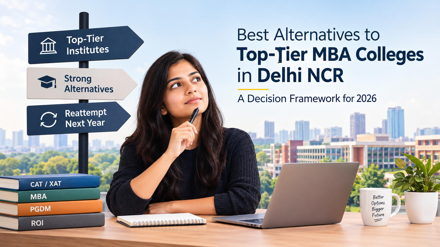 Best alternatives to top-tier MBA colleges in Delhi NCR, showing top-tier institutes, strong alternatives, and reattempt options for 2026.