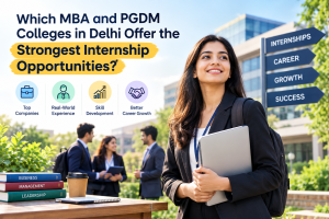 MBA and PGDM students exploring internship opportunities in Delhi, with a focus on real-world experience, skill development, top companies, and career growth.