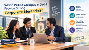 PGDM students receiving corporate mentorship from an industry professional, with guidance on careers, networking, leadership, and real-world business insights.