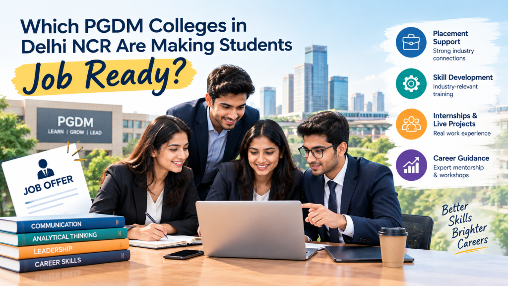 PGDM students in Delhi NCR developing job-ready skills through internships, live projects, career guidance, industry training, and placement support.