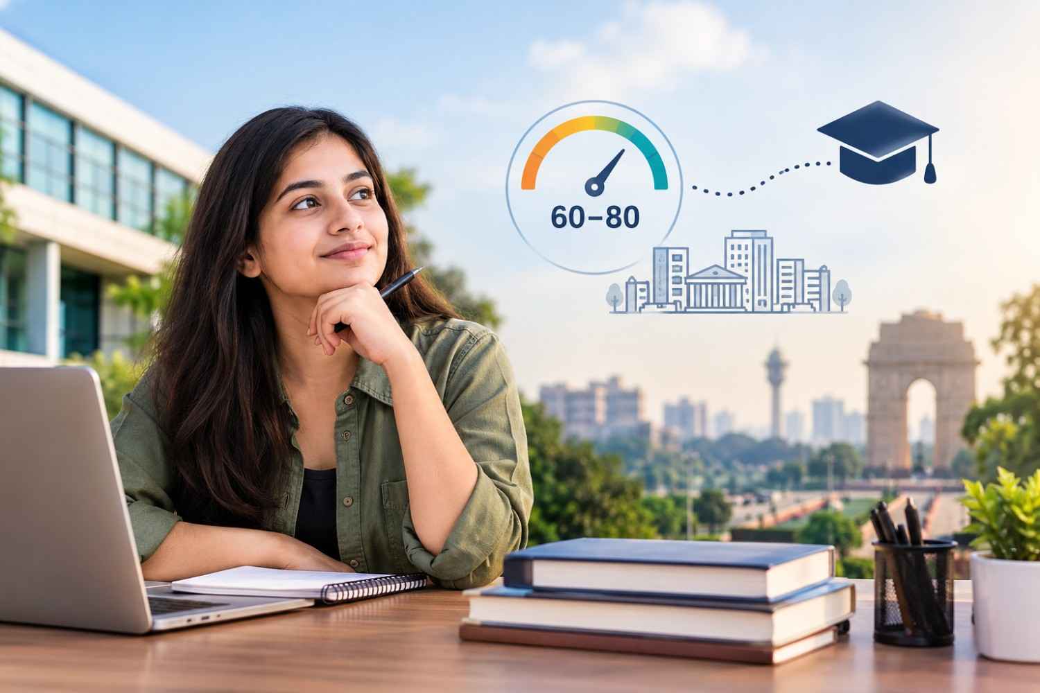 Indian student exploring MBA and PGDM college options in Delhi NCR after scoring 60–80 percentile in CAT.